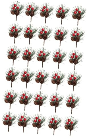Ciieeo 48 STK Weihnachtsdekoration Ornament Künstliche Tannenzapfen Tannenzweig Stechpalme Beerenstiele Kiefer Stechpalmenbeeren Zum Basteln Kunsthandwerk Weihnachtsbaum