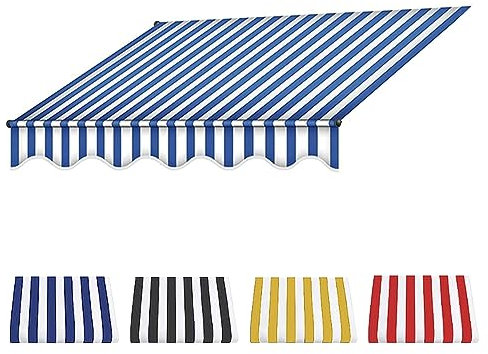 Markise Balkon Ohne Bohren,Terrasse Markise Oberstoff Ersatz, Langlebiger Markisenstoff, Wasserdichter Mehrzweck-Markisenschutz, Markisen Ersatzteile-Blue+White||4m