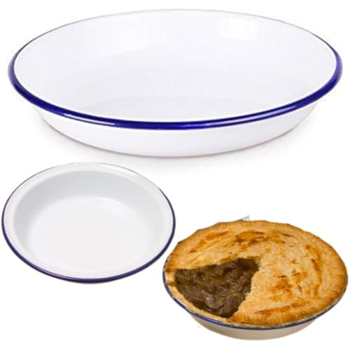 citystores® 22cm White Enamel Round Pie Rice Plate Baking Dish Tin Pasta Pies Tarts Kitchen Camping Home 0244