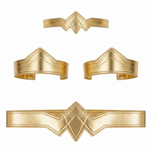 Cosplaya Cinturón dorado, diadema, brazaletes, disfraz de Halloween para mujer, accesorios para mujer, adulto, cosplay, héroe, Dorado, talla única