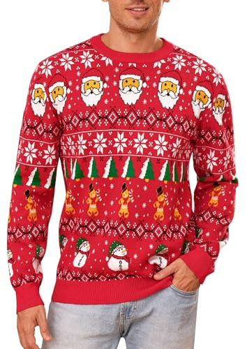 Gyabnw Suéter Navideño Hombre Jersey Manga Larga de Invierno Suéter Punto Grueso con Cuello Redondo