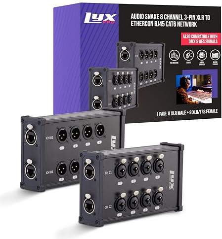 LyxPro 8-Channel Dual Input 3-Pin Multi-Network XLR/TRS Cable Breakout for Stage Sound, Lighting, and Recording Studio Male and Female to RJ45 Ethercon – Ideal for Sound, Lighting Setup, Ground Lift