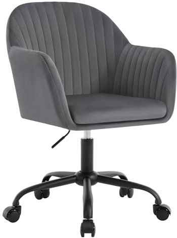 WOLTU Chaise Bureau Velours, Chaise Coiffeuse, Gris Foncé