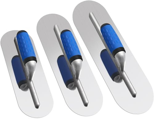 Lasnten 3 PC Stainless Steel Pool Trowel Set (16 x 4 & 14x4 & 12x4) Flat Concrete Finishing Trowel Tools Cement Drywall Plastering Masonry Construction Hand Tool