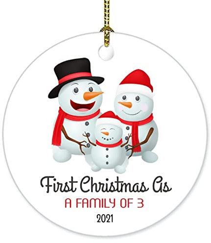 Weihnachtsbaumschmuck 7.3cm, Unser Erstes Weihnachten Als Familie Runde Keramik Ornament Elegant Weihnachtsanhänger Personalisierte Christbaumschmuck Anhänger Für Holiday Hausdeko