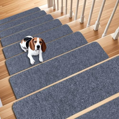 Aucuda 15 Stück Stufenmatten Innen rutschfest, 76x20 cm Treppenstufen Matten für Holzstufen, Selbstklebend Antirutschmatte für Treppenschutz, Antirutsch Treppenteppich für Herbst, Winter, Weihnachten