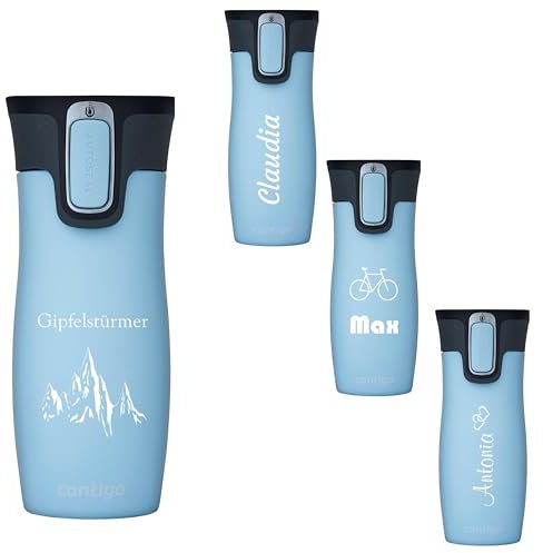 Contigo Thermobecher West Loop Autoseal mit Gravur - Namen Edelstahl Isolierbecher, Reisebecher, Kaffeebecher to Go, auslaufsicher (Iced Aqua)