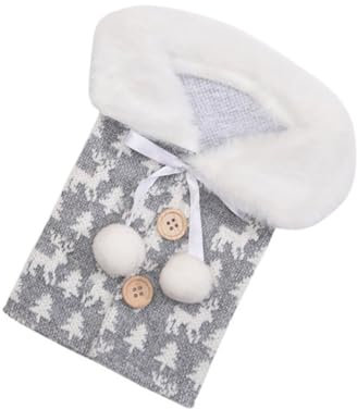 MAGICLULU Weihnachtliche Weinflaschenhülle Mit Elchmotiv Gestrickter Waschbarer Flaschenüberzug Für Restaurant Zuhause Und Festtage Graue Wollverzierung Kompatibel Mit Standard-weinflaschen