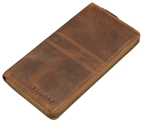 STILORD Viola Vintage Echtleder Geldbörse Damen Leder Portemonnaie Groß RFID Geldbeutel Frauen Brieftasche Lang Karten Portmonee im Hochformat mit 8 Kartenfächern Farbe:mittel - braun