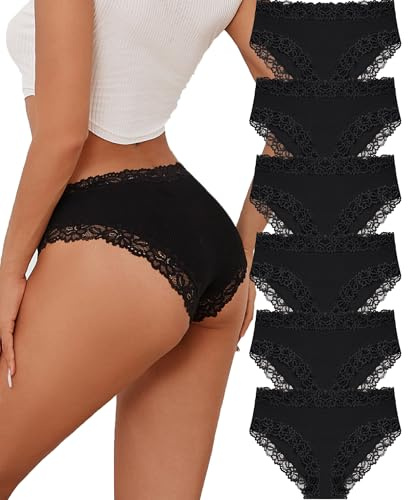 ALL OF SHE 6 Pezzi di Biancheria Intima da Donna in Cotone Brasiliano, Slip in Pizzo Morbido Hipster Sexy Panties Mutande da Donna morbide, Taglie Confezione S-2XL
