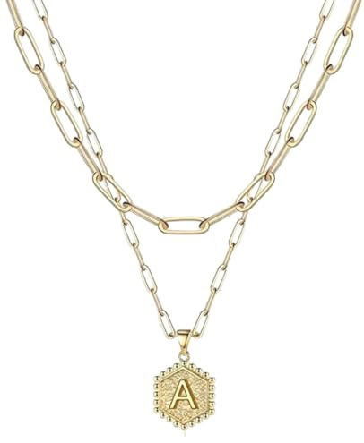 ALANETA Delicado Collar Inicial de oro para Mujer con Letra Personalizada (A a Z), dos collares en uno, por capas. regalo de joyería para mujer o niña (LETRA A, ORO)