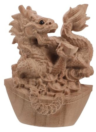 LOLIPPYY Holz Drachenfigur Geschnitzt Miniatur Drachen Statue Ornament Für Schreibtisch Dekoration Vintage Drachenfigur Aus Drachen Statue Für Zuhause Büro