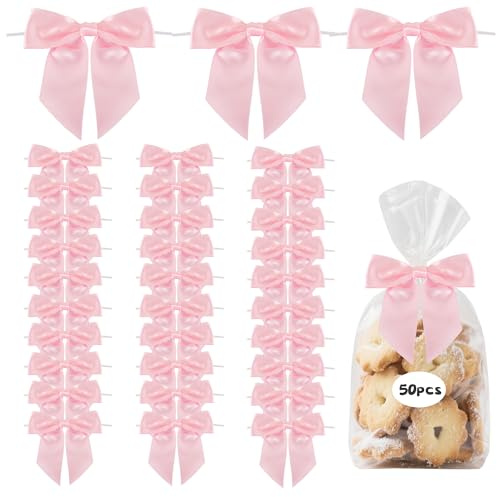 TONIFUL 50 rosa Satinschleifen mit Bindeband, 11,4 cm, dekorative Schleifen für Valentinstag eschenkverpackungen, Leckerli-Tüten, Basteln, Flaschen, Weihnachtsbaum, Hochzeit, Babyparty
