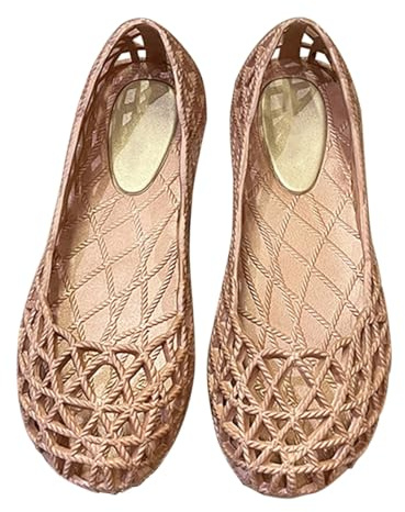 Generisch Ballet Flats for Women Mesh Ballerina Shoes Hollow Jelly Sandals Summer Fishnet Sandals Slip-On Single Shoes Bird-Nest Ballet Soft Plastic Shoes Lightweight Summer Shoes, beige, 4