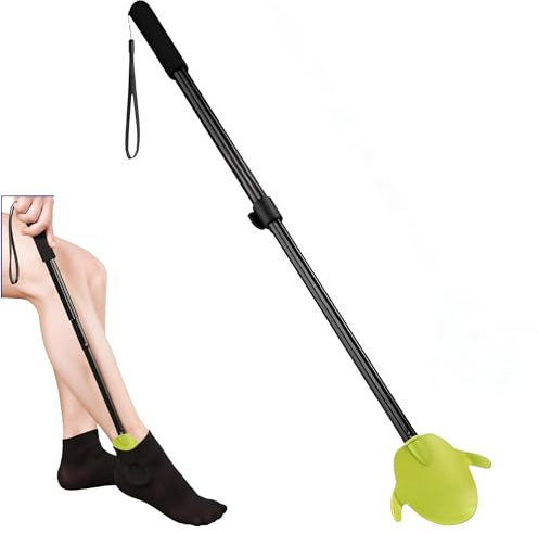 Outil d'aide pour retirer les chaussettes avec long manche, dispositif de compression 2 en 1 pour enlever les chaussettes et chausse-pied, tube en aluminium réglable de 40,6 à 68,6 cm pour personnes