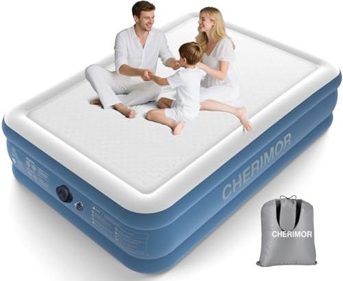 CHERIMOR Queen Air Mattress with Built-in Rechargeable Pump, 1500 lbs Heavy-Duty Support, 16 Raised Upgraded Firmness Blow Up Mattress, Fast 3-Min Inflation, Inflatable Bed for Home, Guests & Camping