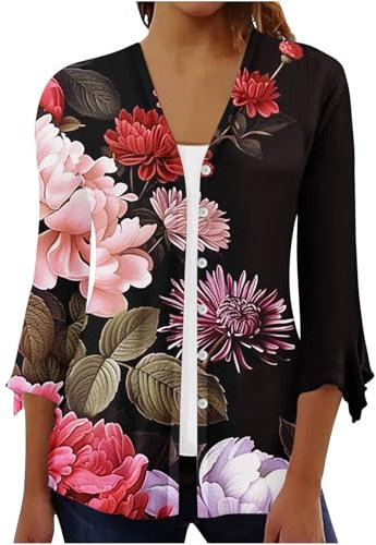 HAOLEI Cardigan Estivo da Donna Elegante Scheletro Coprispalle Elegante Giacca Bolero da Donna con Maniche Svasate a 3/4 e Orlo Alto e Basso Leggera Cardigan Aperto Leggero Morbido Estivo Boho