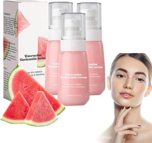 Watermelon Glow Niacinamid Feuchtigkeitsserum, Watermelon Brightening Essence Gesichtsserum & Primer Liquid Highlighter – für prallere und strahlende Haut, einen ebenmäßigen Hautton