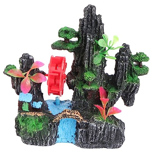 Milisten 1 Pièce Décoration Aquarium Résine Simulée Moulin à Eau Rotatif avec Montagneux pour Poissons Ornements Aquatiques Sécurisés pour Eau Douce et