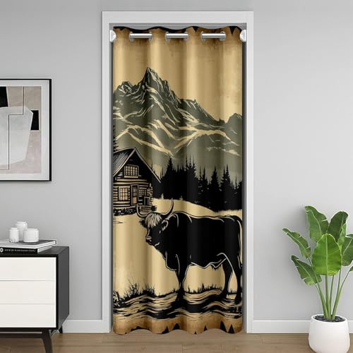 Homemissing Wasser Buffalo Lodge Türvorhang 106x203cm Kabine Land Bauernhaus Vorhang Rustikale Wildtiere Vorhang für Innentür Raumteiler Zimmer Dekor Beige BraunZimmer Divider