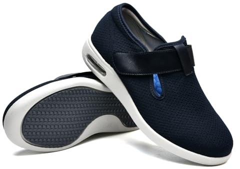 JTNZDAW Scarpe X Diabetici Uomo per Piedi Gonfi Donna Per Artrite Pantofole Anziani Strappo Ginnastica a Leggere Estive Pianta Larga Scarpa con hook and loop(Blue,43 EU)