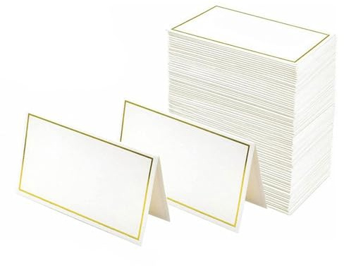50 Pcs Blank White Place Cards with Gold Foil Border - 2x3.34 Inch Table Tent Cards for Wedding Seating, Buffet Labels, Banquet Events, Dinner Parties and Name Card