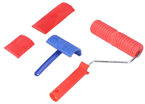 Bonbela Rodillo de Grano de Madera, Herramienta de Pintura, Patrón de Textura, Granulado de Goma, Decoración de Pared DIY con Mango Largo para Pisos, Muebles y Vallas