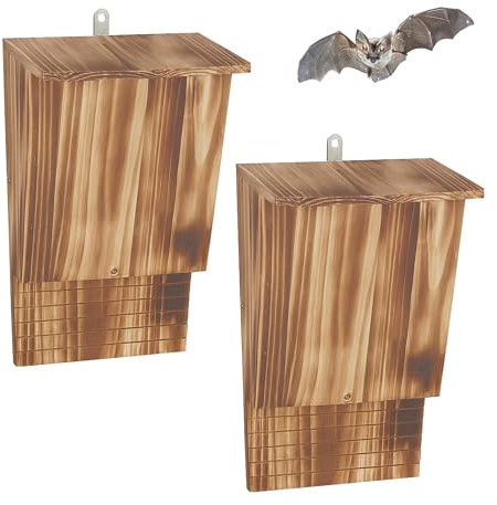 Relaxdays Fledermauskasten, 2 Unterschlüpfe für Fledermäuse, HBT: 34 x 22,5 x 12,5 cm, geflammt, Fledermaushotel, Natur