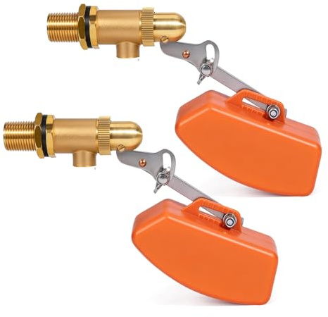 MOGOULUA 2 Stück 3/4 Schwimmerventil Aus Messing Mit 500cm PTFE Dichtband Kugelhahn Absperrventil Wasserschwimmer mit Kunststoff Schwimmer mit verstellbarem Arm für Rinder Schafe Wassertank Teiche