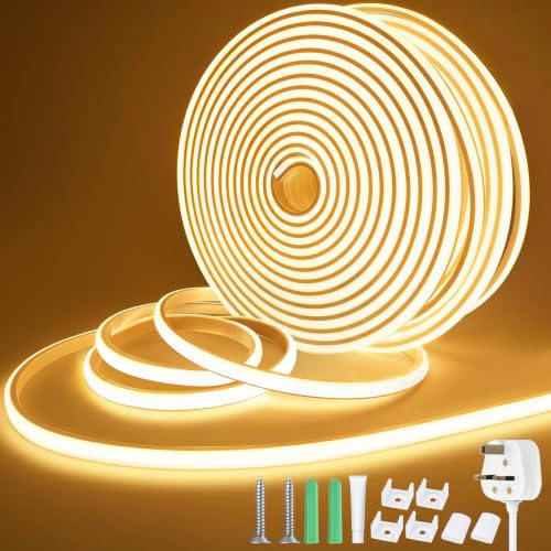 Lamomo COB LED Strip Light 20M, Outdoor Waterproof Warm White Neon Rope | 3000K, IP65, Flexible Silicone, Cuttable for Bedroom, Garage, Yard, Patio, Garden, Holiday Decor, 220V, CRI90+, 9.2mm Width