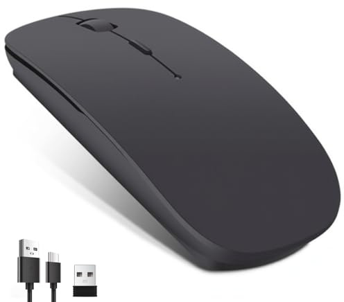 Ratón Inalámbrico Bluetooth Recargable, Silencio Click Inalámbrico Óptico | Mouse Inalámbrico, 3 Niveaux de DPI Réglables, con Cable USB, para MacBook Pro/Air/Android/iOS/PC/Tablet/Laptop(Negro)
