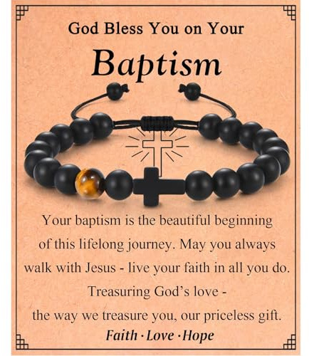 Baptism Confirmation Holy Communion Gifts for Boys, Cross Beads Bracelet | Christening Gift for Boy Son Nephew Grandson Brother