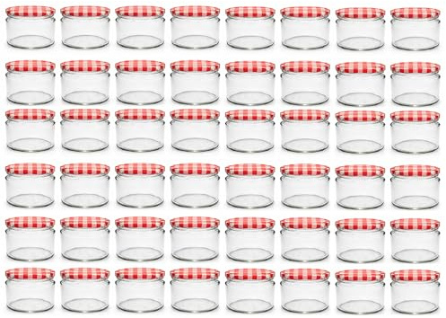 SEPIR 48x Marmeladengläser 330 ml | mit Deckel Rot Kariert TO 82 | Einmachgläser mit Schraubdeckel zum befüllen | Sturzgläser für Marmelade Schraubgläser | leere Gläser Set | 48 Stück