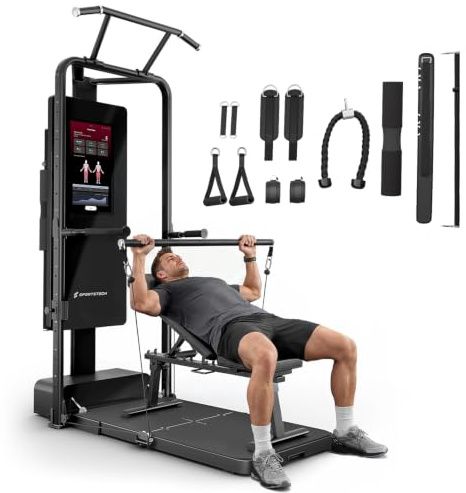 Sportstech sGym Pro – multifunktionale klappbare Kraftstation für Zuhause, 21 Display, 400+ Übungen, 13-Fach verstellbare Kabelzüge, Spotter, inkl.1 Jahr STL-App, platzsparend, Ganzkörpertraining