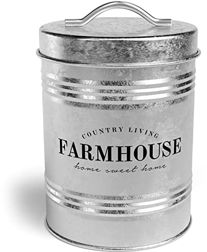 Amici Home Farmhouse Galvanized Canister | Dry Food Storage Container | Airtight Lid | 76 Oz Capacity | Farmhouse Décor | Rustic Metal Canister for Kitchen Countertop