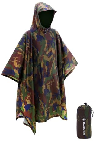 TOMSHOO Poncho Lluvia Hombre Capa de Lluvia Poncho de Senderismo Poncho de Bicicleta 3 en 1 Multifunción, Camuflaje 2, Talla única
