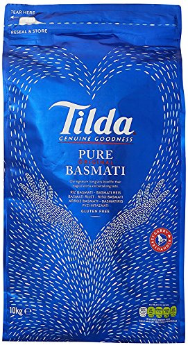 Tilda Basmati riz pure sans gluten, facile à cuire, idéal pour les plats indiens comme le cari, le biriyani ou les recettes de pilaf - Sac de 10 kg
