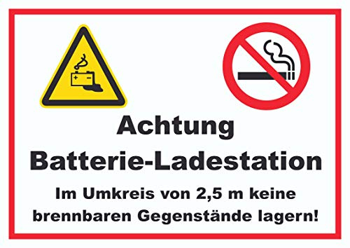 HB-Druck Achtung Batterie Ladestation Schild A4 (210x297mm)
