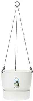 elho Greenville Hängeampel 24cm Balkonkasten - Weiss | ∅ 23.5 x H 20.5 cm | Integrierter Untersetzer | für den Außenbereich | 100% recyceltes Plastik