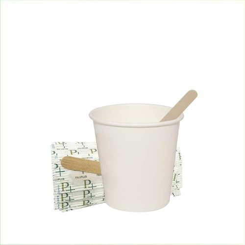 Palucart 100 bicchieri in carta per caffe 90ml colore bianco (3 oz) biodegradabili cartoncino per bevande calde cappuccino + 100 palette in legno betulla - M