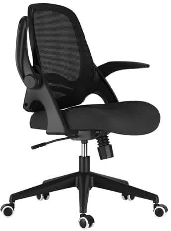 Hbada Bürostuhl Ergonomisch Schreibtischstuhl mit hochklappbaren Armlehnen, Höhenverstellbarer, Mesh Computerstuhl Leichter Stuhl, Schwarz