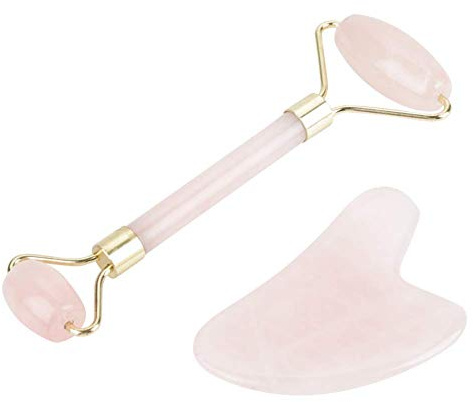 Jade Roller Echter Naturkristallstein Gua Sha Kit Gesichtsaugenmassagegerät zur Reduzierung von Falten, geschwollenen Augen und zur Entgiftung der Haut