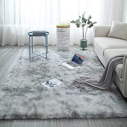 Blivener Yogamatte, weich, für Schlafzimmer, rutschfest, Langflor, Motley Tie-Dye, Hellgrau, 120 x 160 cm
