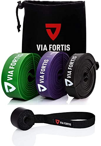 VIA FORTIS Premium Resistance Bands + Übungsanleitung und Tasche - Widerstandsbänder/Klimmzugband und Klimmzughilfe/Trainings-Bänder für Fitness & Krafttraining
