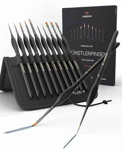 LIEBERGE Premium Detail Pinselset Acrylfarben – 10 extra feine Pinsel für höchste Präzision – Acryl Pinsel, Aquarellpinsel, Modellbau (10)