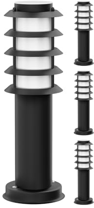 ledscom.de 4x bitta luminosa PORU per esterni, IP44, griglia, 39cm, nero, incl. lampada E27 471lm, bianco extra-caldo