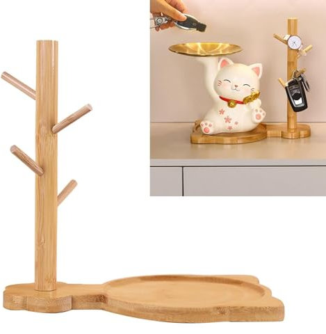 Vassoio Portachiavi in Legno per Tavolo D'ingresso, Vassoio per Gioielli Portachiavi da Tavolo Albero Display per Gioielli Espositore Portaoggetti per Anelli, Telefono, Braccialetti e Orologi(01)