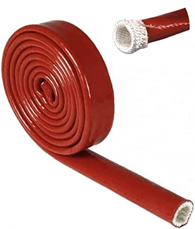 Insulation Heat Shielded Fire Thermo Armor Fire Sleeve Silicone Coated Fiberglass Heat Protection for Automotive Hose Lines & Electrical Wiring（Red 3/8 ID x5FT）