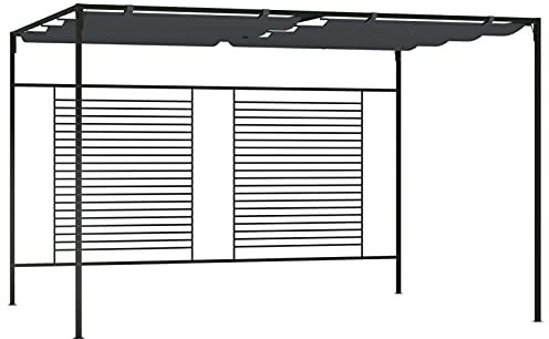 Homgoday Gazebo con Tetto Retrattile 4x3x2,3 m Antracite 180 g/m², Gazebo da Giardino, Gazebo Ombrellone da Giardino Spiaggia Pesca Esterno Antivento per Arredo Giardino Terrazzo Ambienti