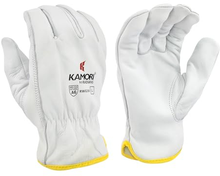 Radians Unisex Cut Resistant A6 KAMORI® White Grain Goatskin Driver, White, Size L